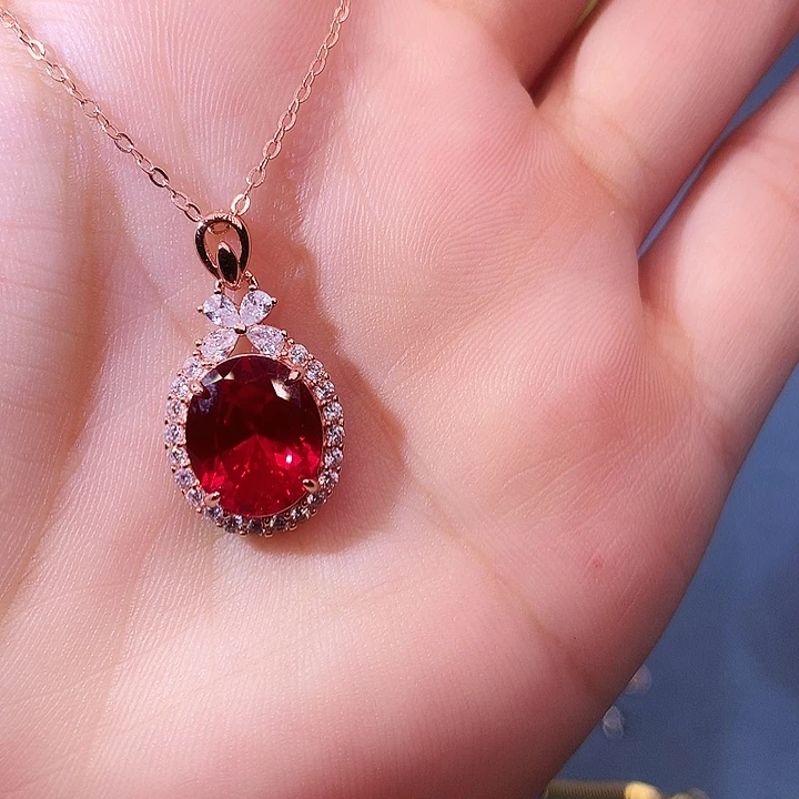 红宝石吊坠(赠链)银S925镶嵌