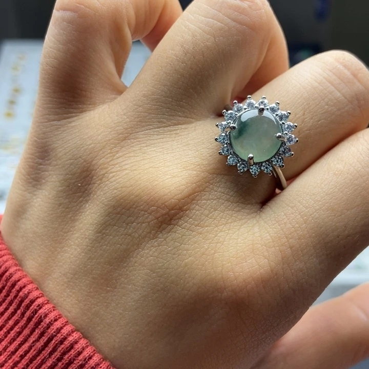 翡翠戒指银S925镶嵌戒指