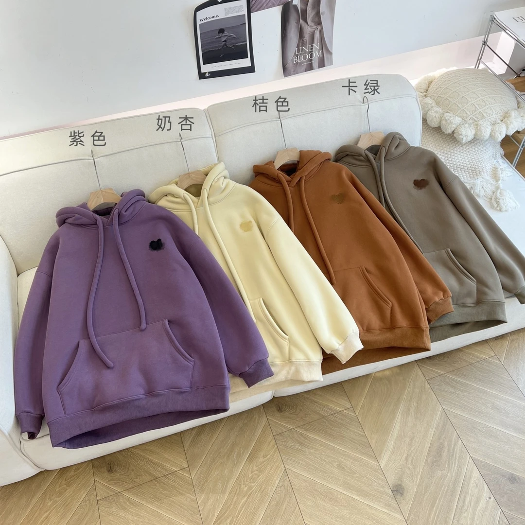 巨厚型~加绒设计师款桃心保暖卫衣28803