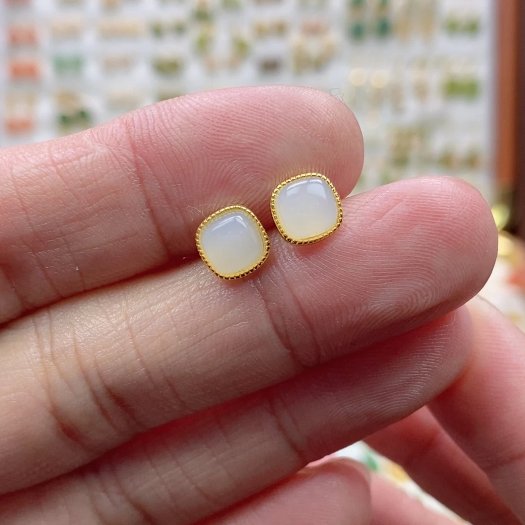 和田玉银S925镶嵌耳饰