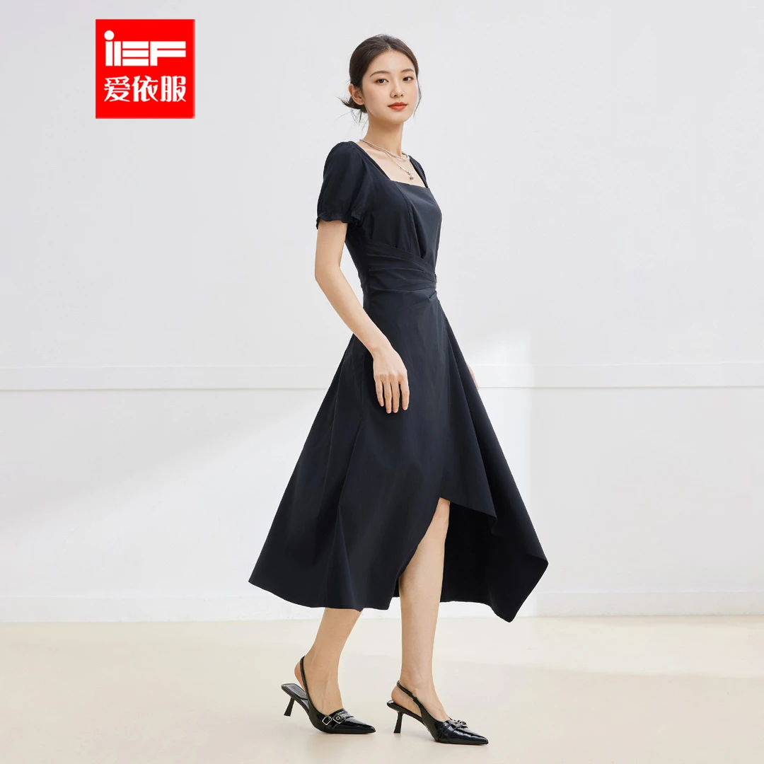 IEF/爱依服2025新款夏季设计款交叉腰扣遮肉梭织连衣长裙流光风