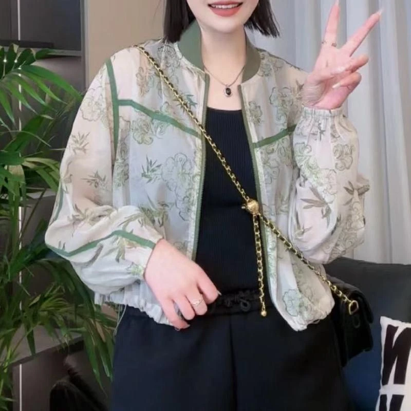 气质时尚甜美清新风防晒衣2025年夏女轻薄新款薄外套印花国风小众