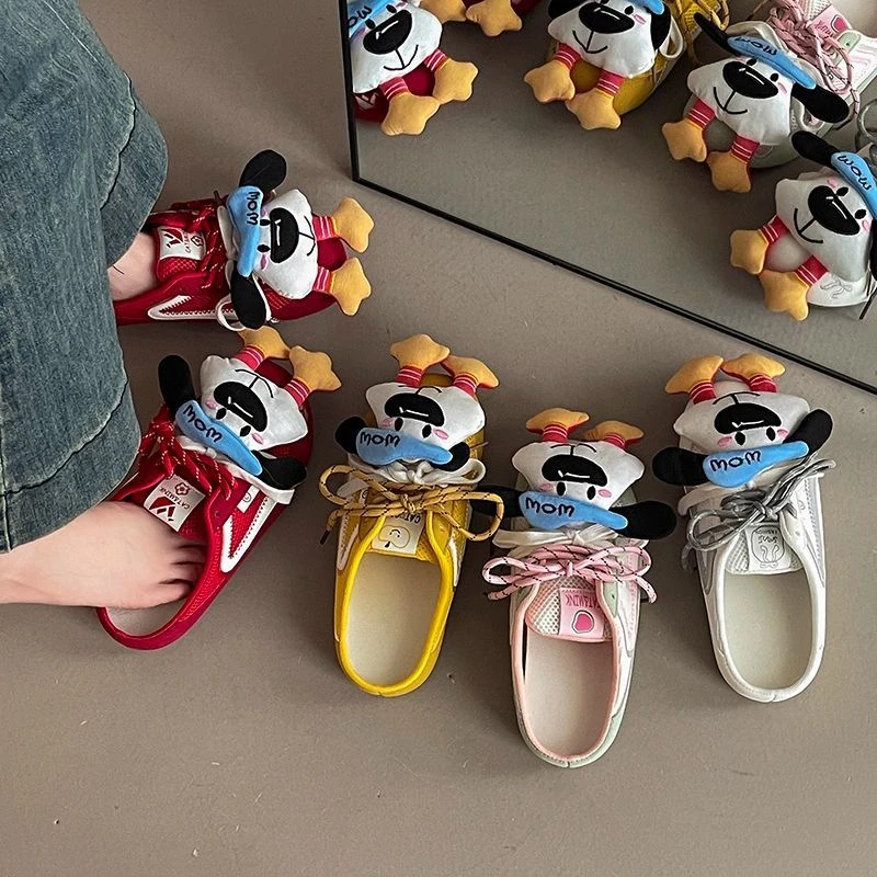 百搭时尚复古设计感玩偶包头半拖鞋女2025夏季网面休闲百搭拖鞋