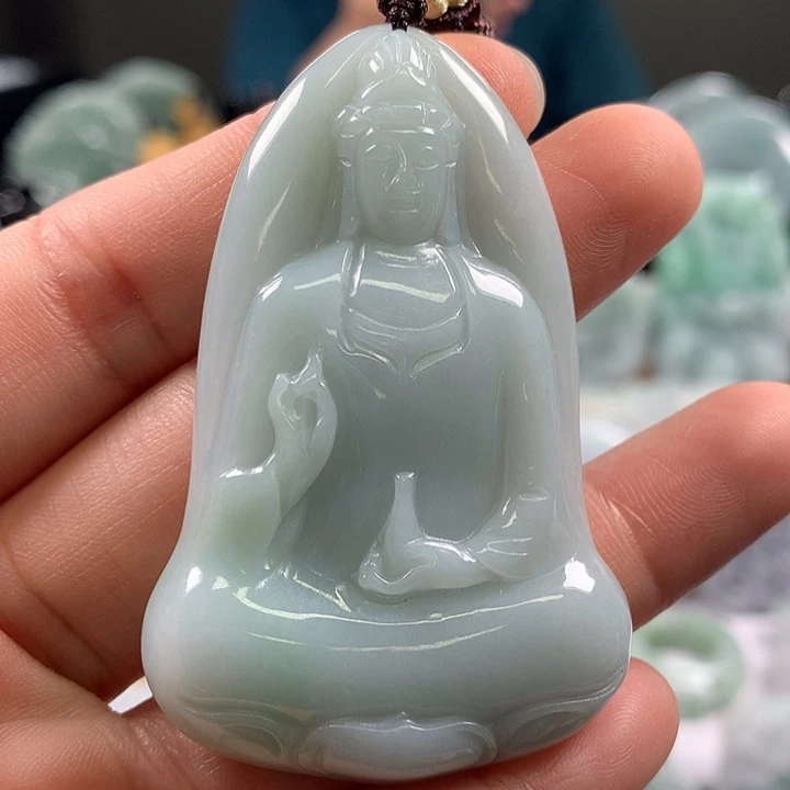 翡翠未镶嵌颈饰观音福利卡厚7.5