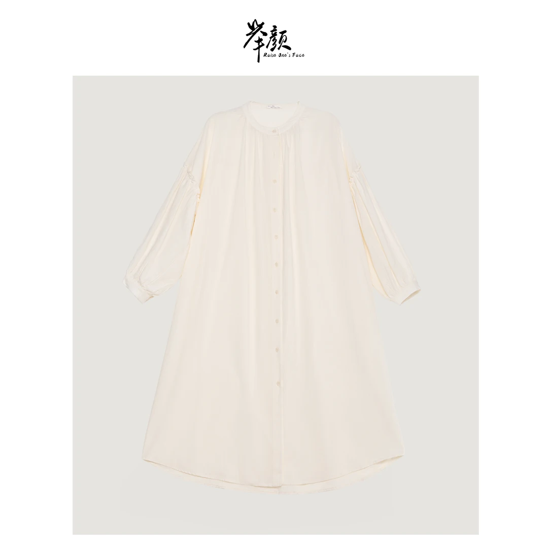 HUI-【白茶栀子】6232 木耳花边拼接长款衬衫
