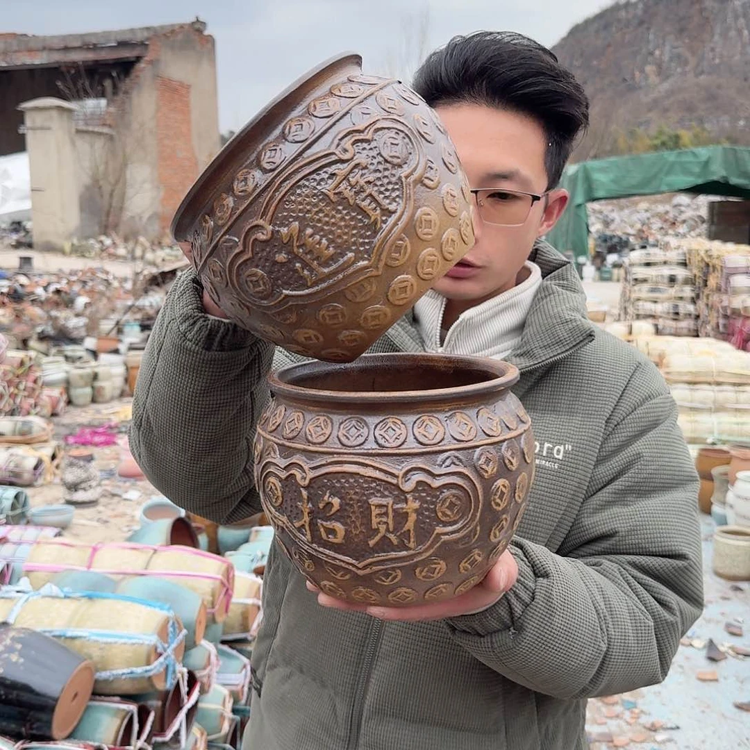 紫砂花盆口20高18（两个宝盆柴烧