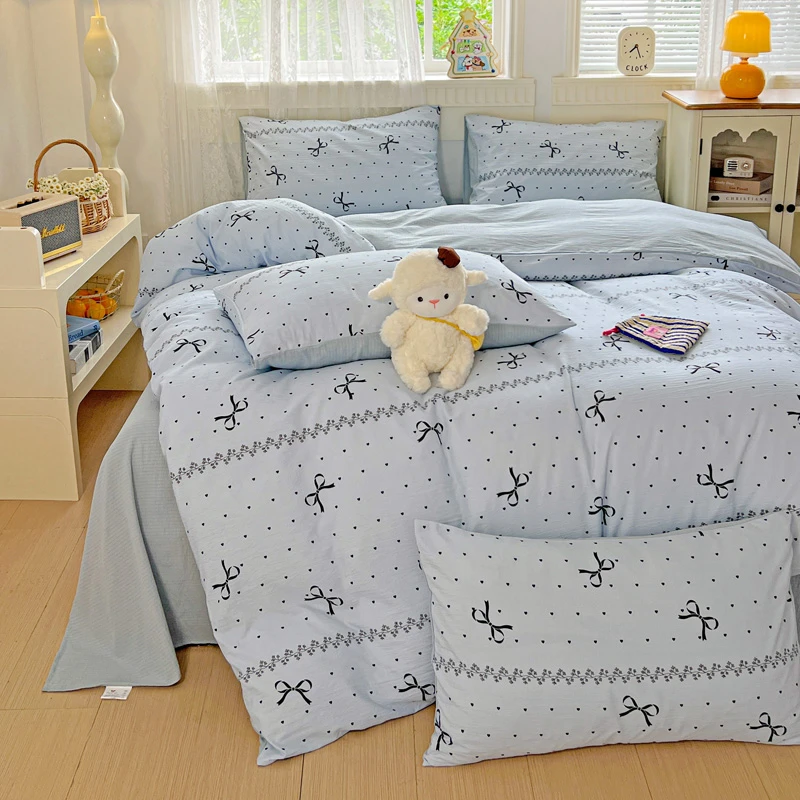 有氧双层纱四季款床单四件套学生宿舍柔软舒适三件套小清新四件套