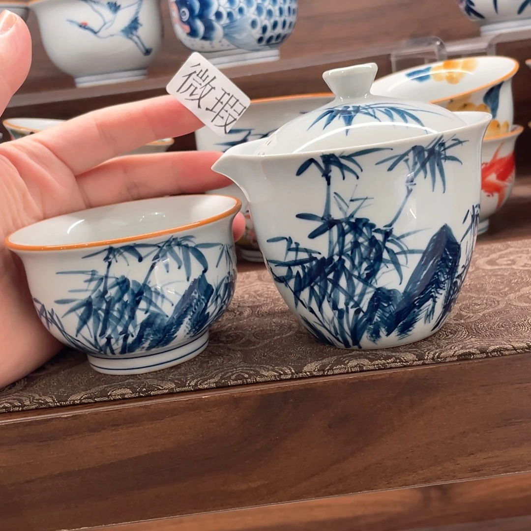 釉下手绘茶具微瑕