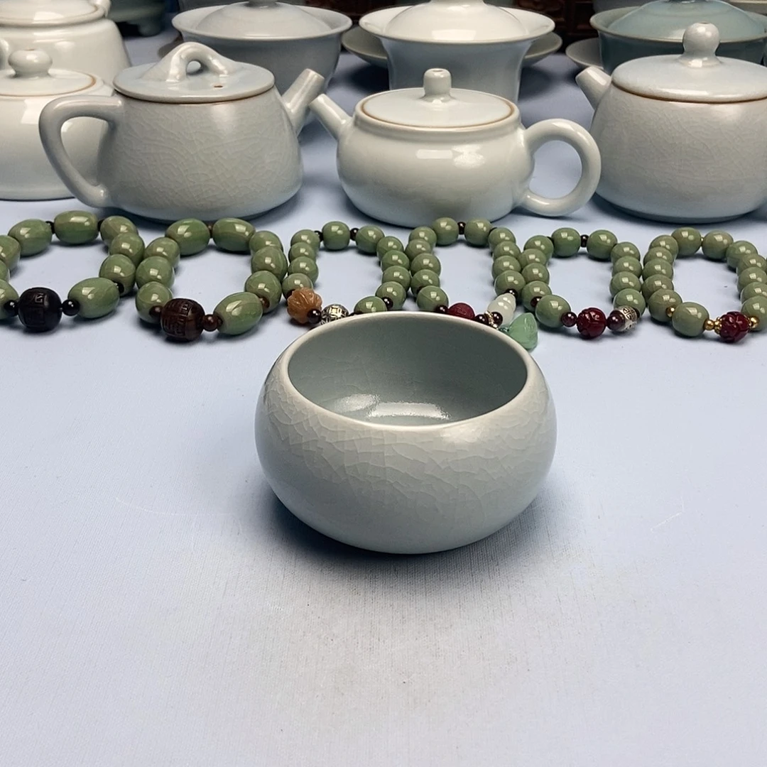 杯仿古月白微蓝釉禅定杯原矿原釉原产地