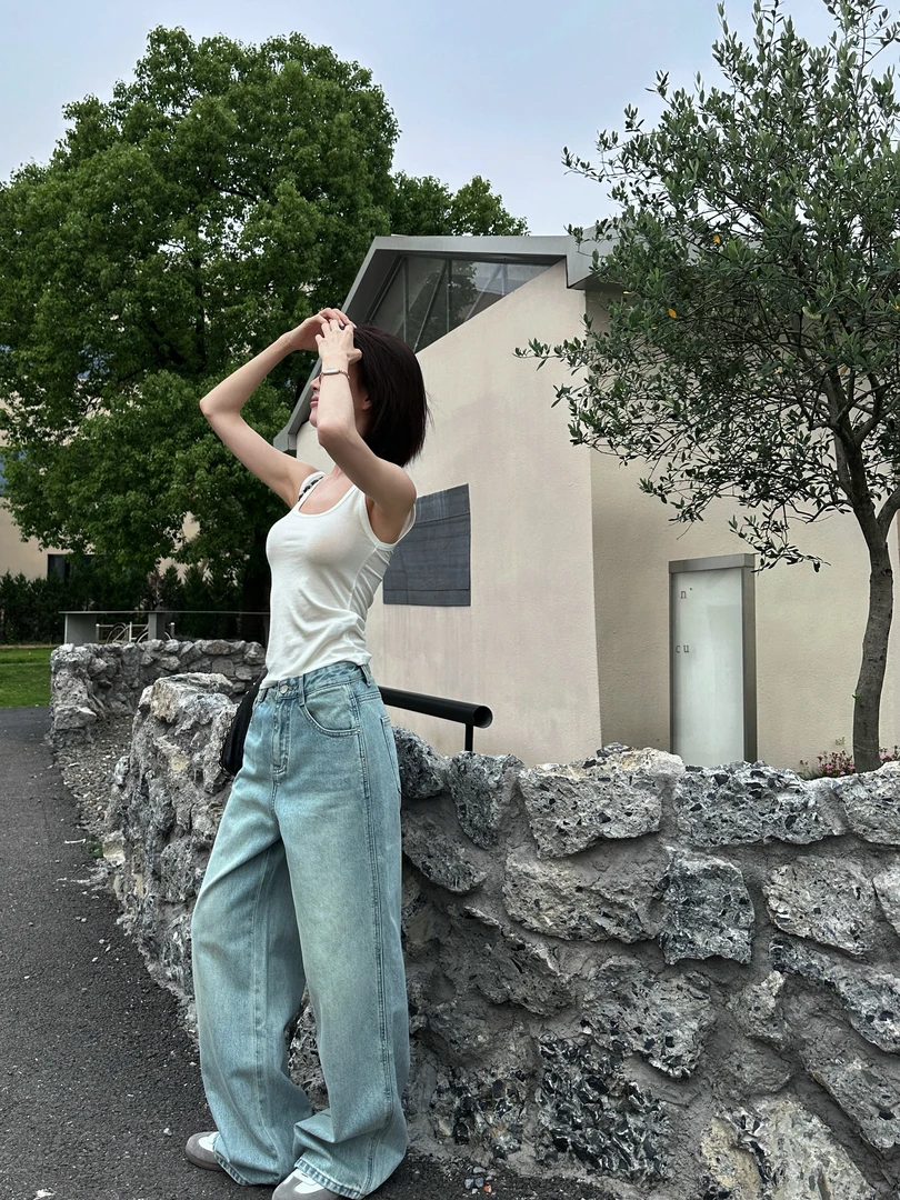 R-HER【悦己松弛】夏季新款洋气复古气质时尚休闲慵懒风高腰牛仔裤