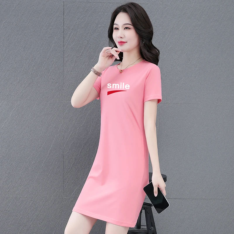 冰丝连衣裙女夏季2025新款遮肚子时尚洋气中年妈妈休闲中长款裙子