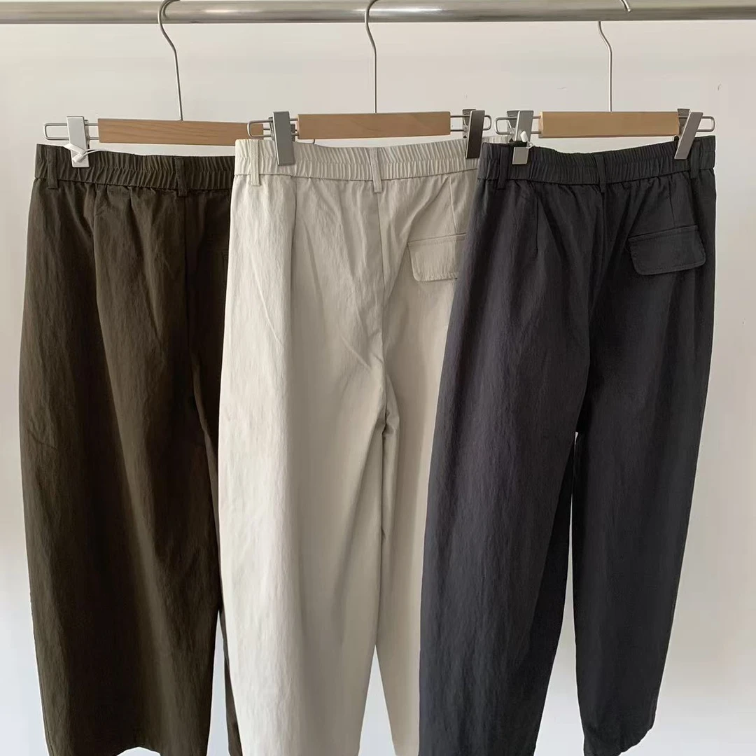 2025秋季新款时尚百搭显瘦直筒阔腿裤女休闲松紧腰九分裤