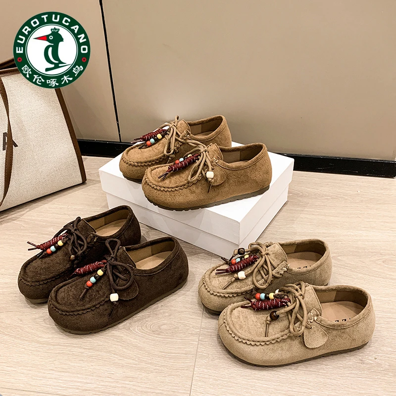 欧伦啄木鸟内增高袋鼠鞋女款2025秋季新款乐福鞋软皮松糕流苏单鞋