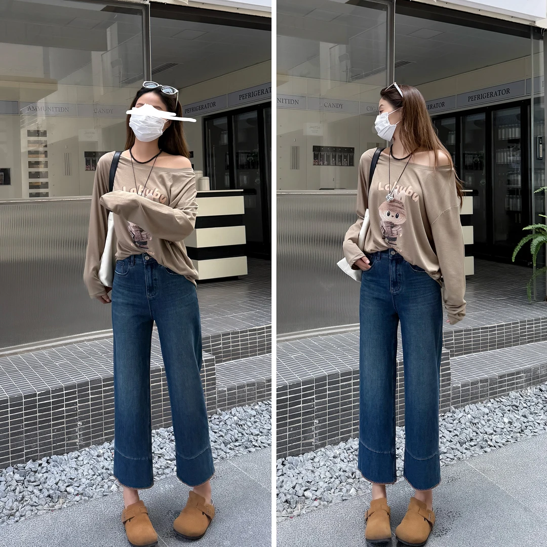 2025年秋季新款弹力刺绣窄版直筒牛仔裤女大码爆款百搭九分烟管裤