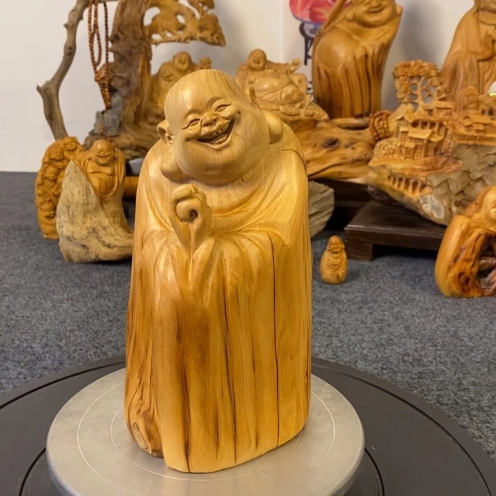 柏木崖柏弥勒佛摆件根雕工艺品