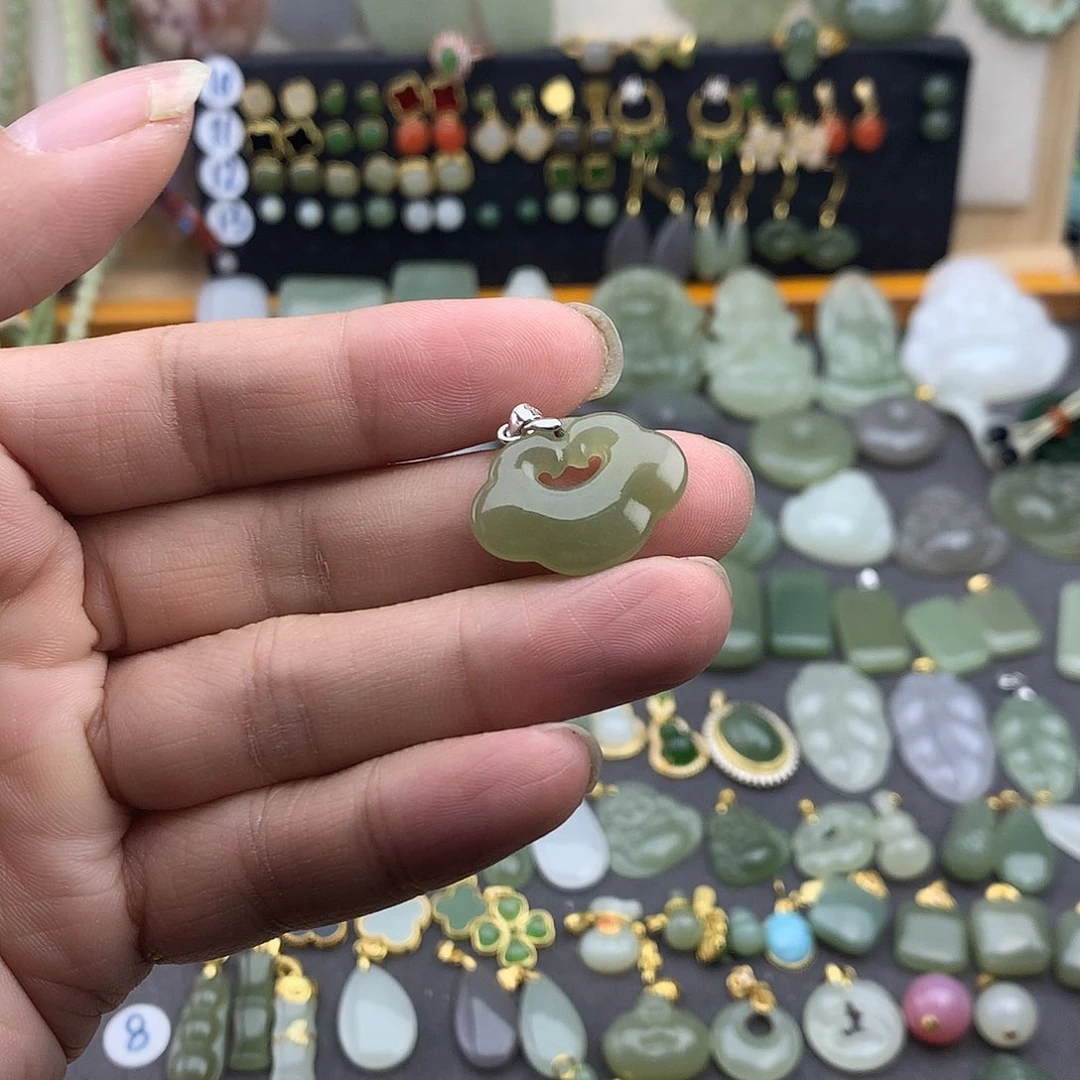 和田玉银S925镶嵌吊坠(不含链)