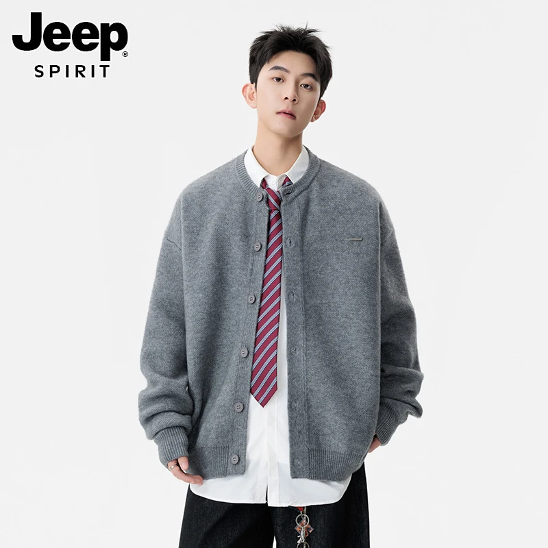JEEPSPIRIT美式开衫毛衣男纯色休闲棒球领上衣宽松慵懒男生穿搭