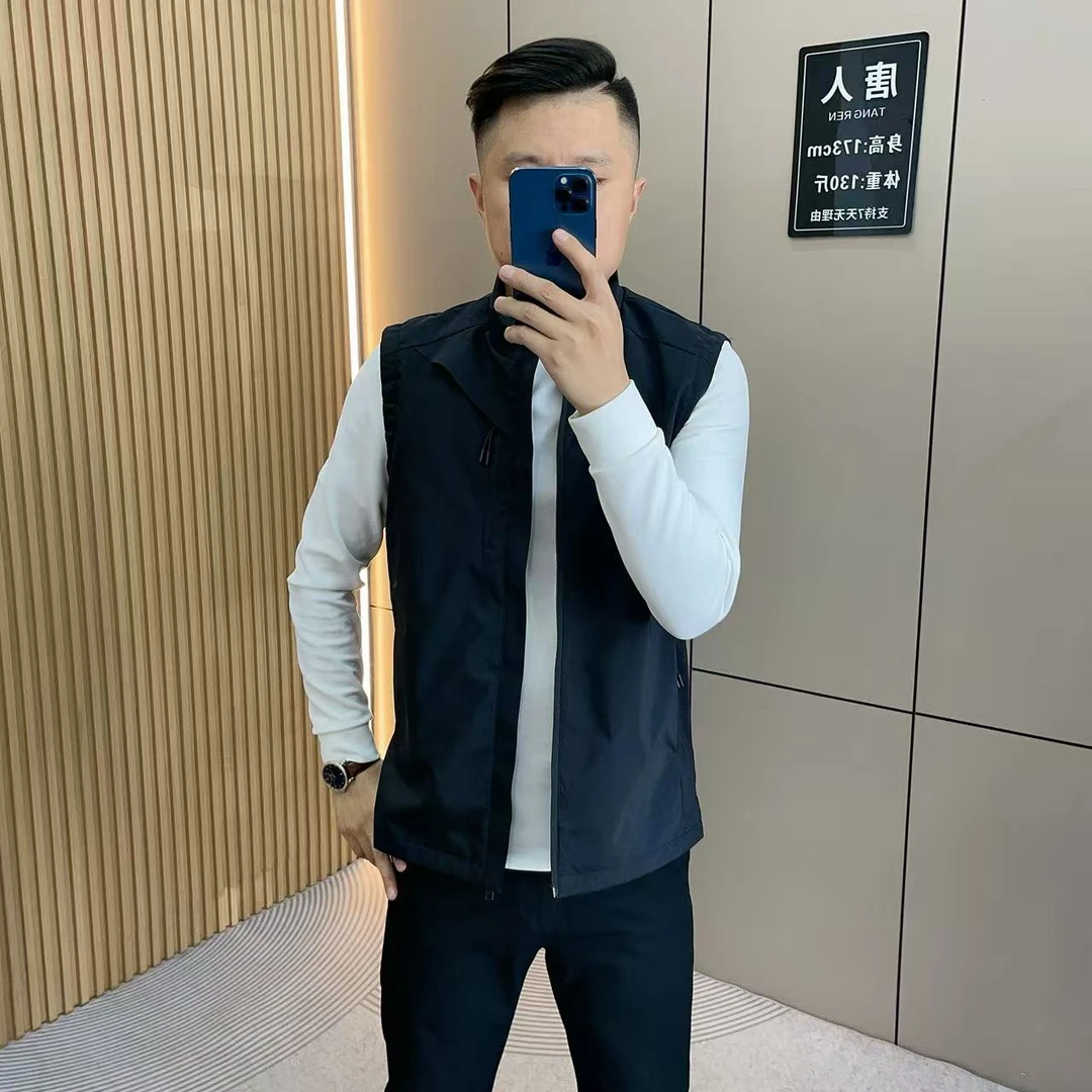 【唐人服饰秋季新款男商务休闲立领马甲百搭潮流时尚纯色修身25271