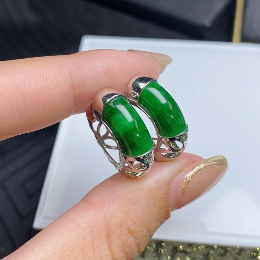 翡翠18K金镶嵌耳饰辣色设计款耳扣