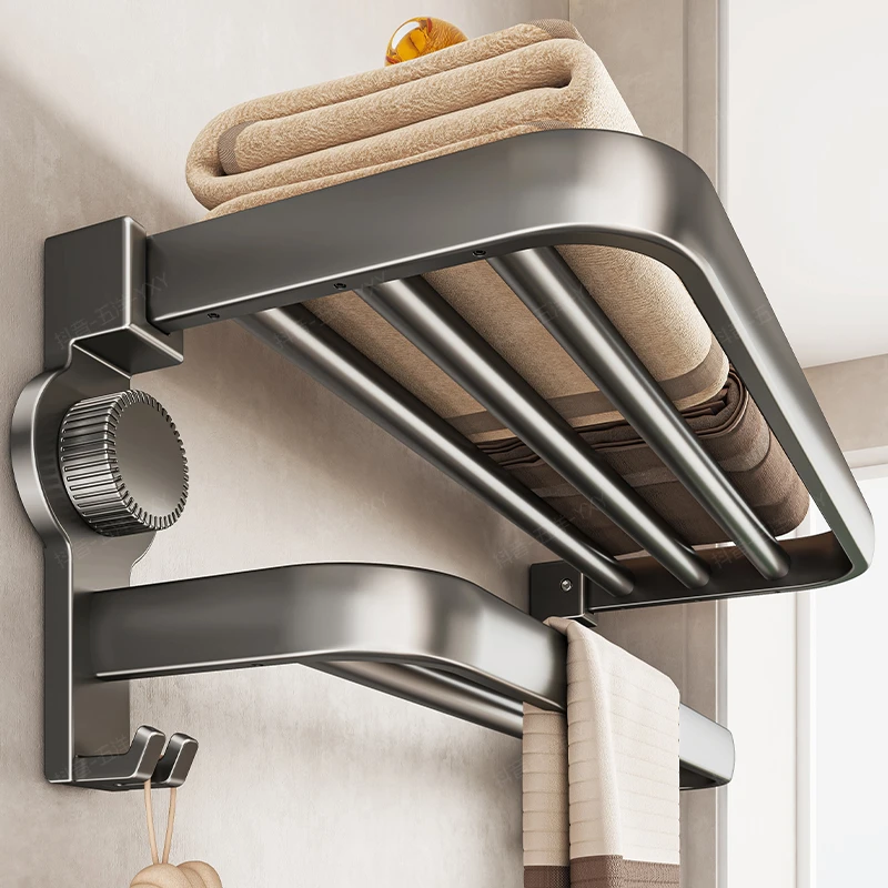陶市吸盘浴巾架卫生间壁挂式毛巾架浴室免打孔多功能折叠置物架