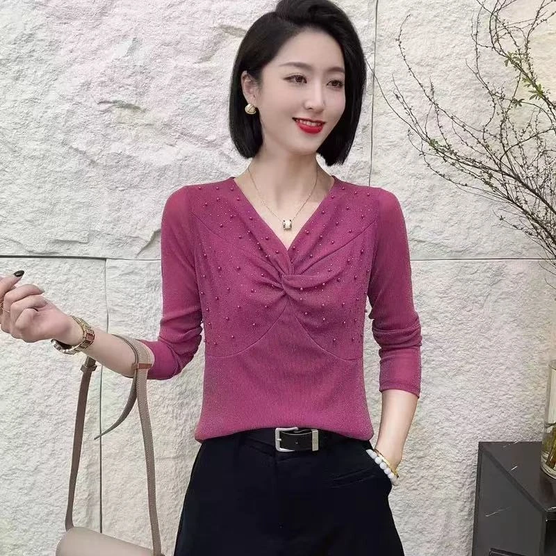 2025春季新款时尚扭结钉珠式设计遮肉显瘦气质大方妈妈装T110