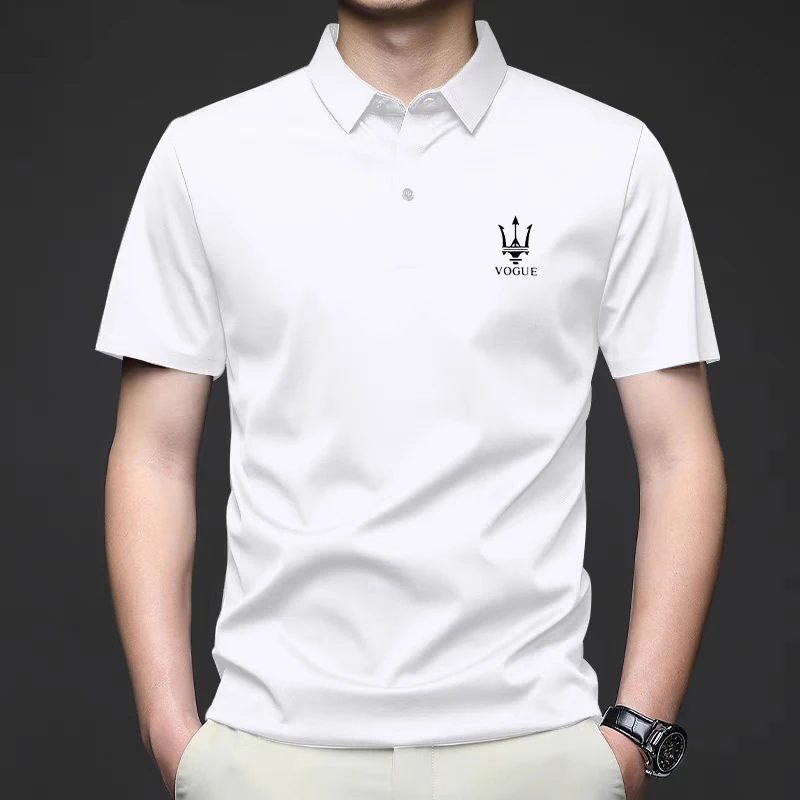 夏季POLO衫男薄款冰丝短袖t恤男宽松弹力透气休闲翻领体恤半袖