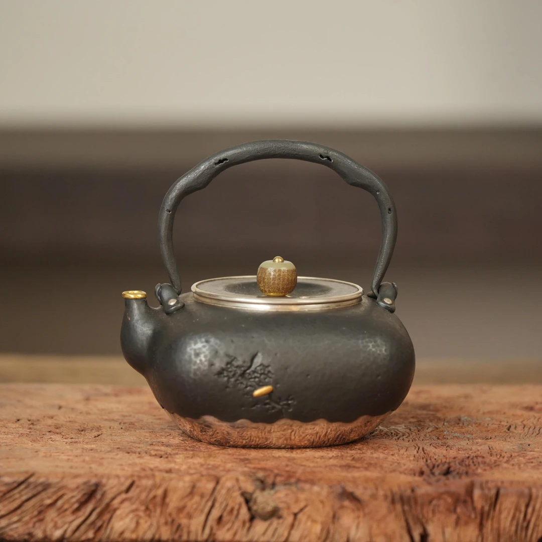 银器丨扁款四方锔钉提梁壶