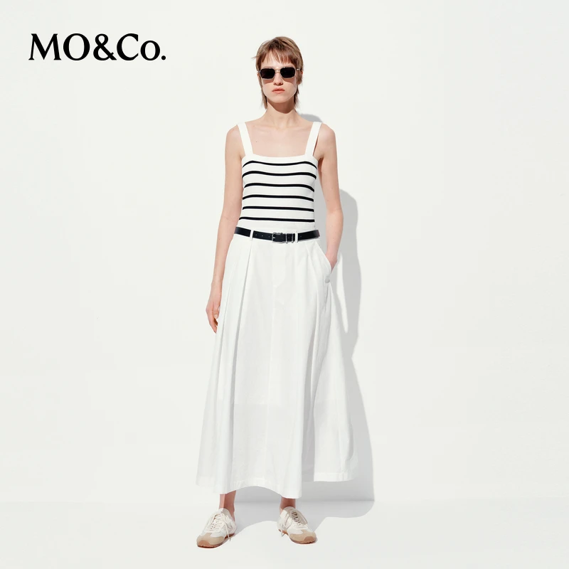 MOCO连衣裙附腰带2025夏新品航海系条纹拼接背心裙A字MBE2DRST33