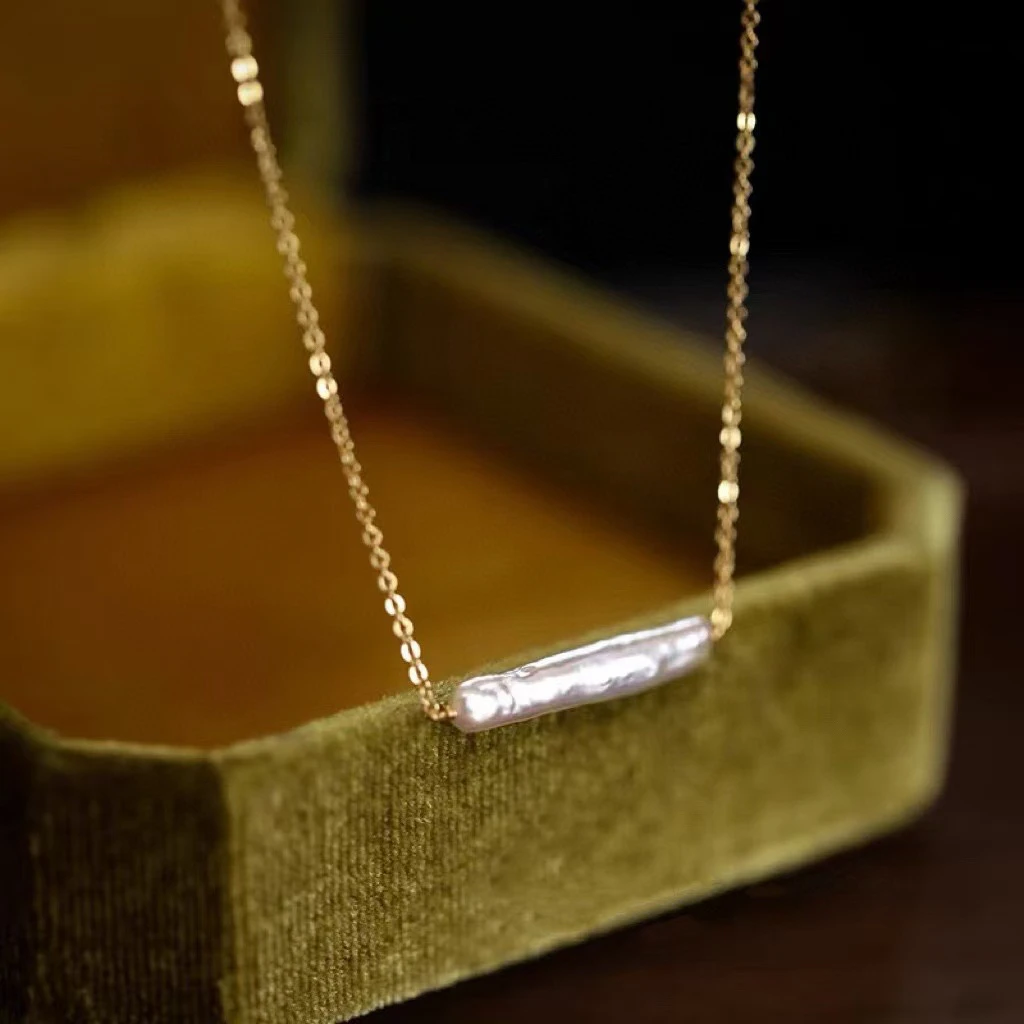 时宜珍珠平衡淡水炫彩巴洛克S925银珍珠项链简约气质轻奢锁骨链