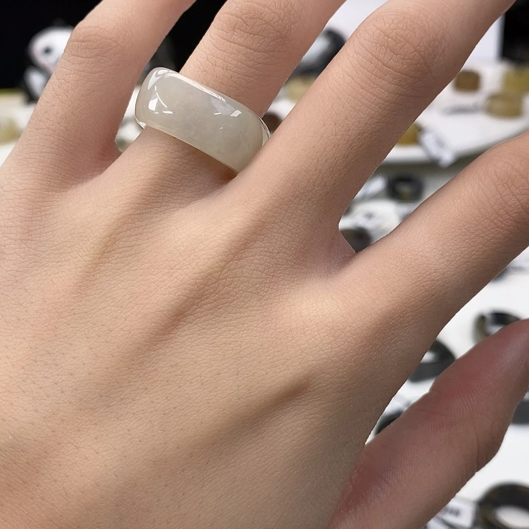 和田玉（糖玉）未镶嵌戒指Z175 方圆白暖白16.0