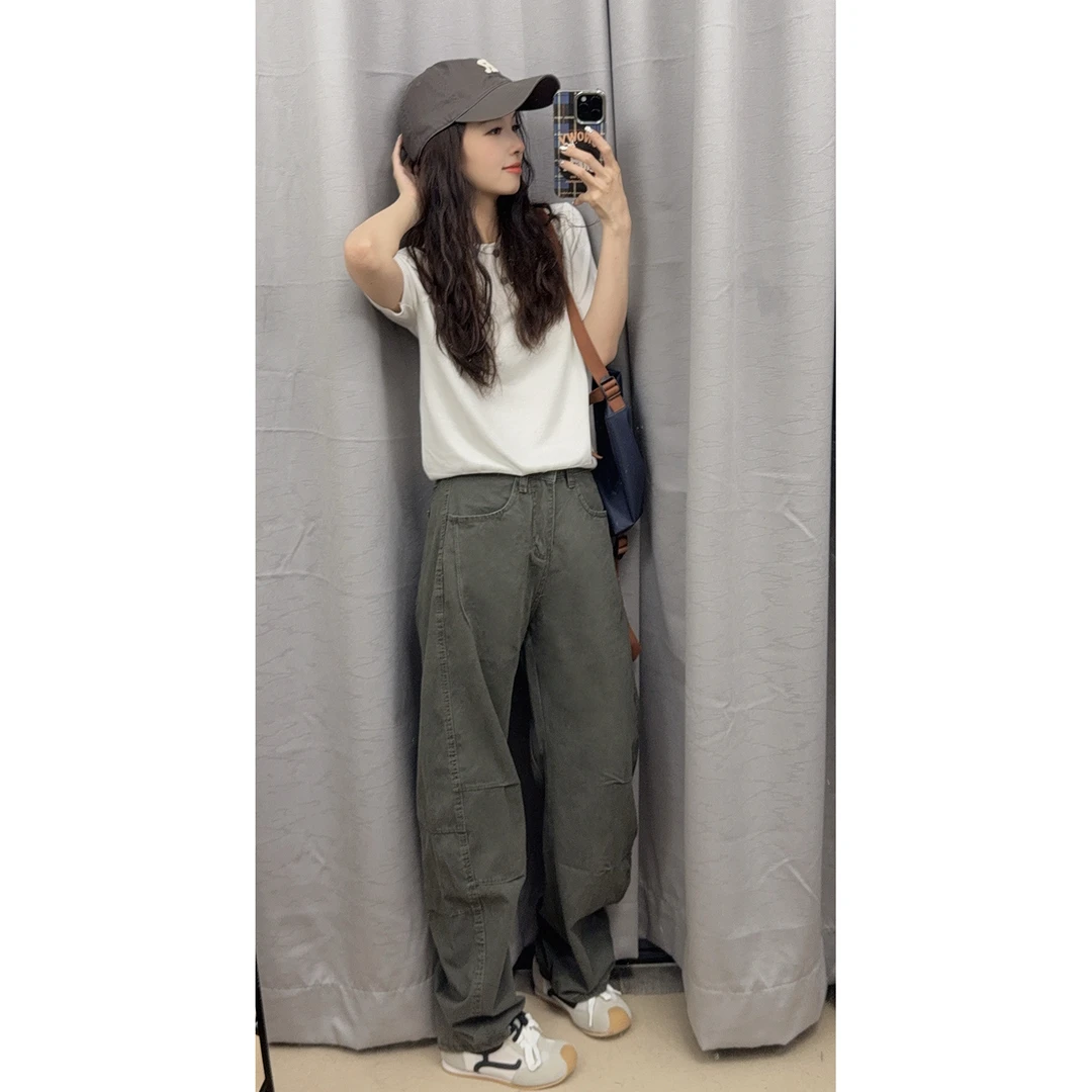 夏季新款美式弯刀休闲裤透气舒适男女潮牌高级感宽松直筒阔腿裤
