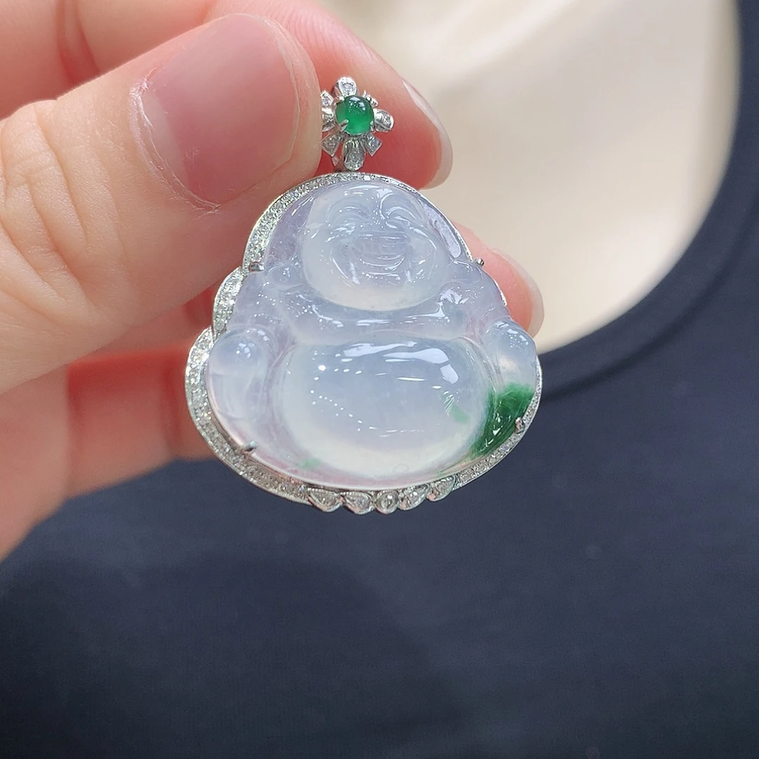 颈饰18K金镶嵌翡翠佛公