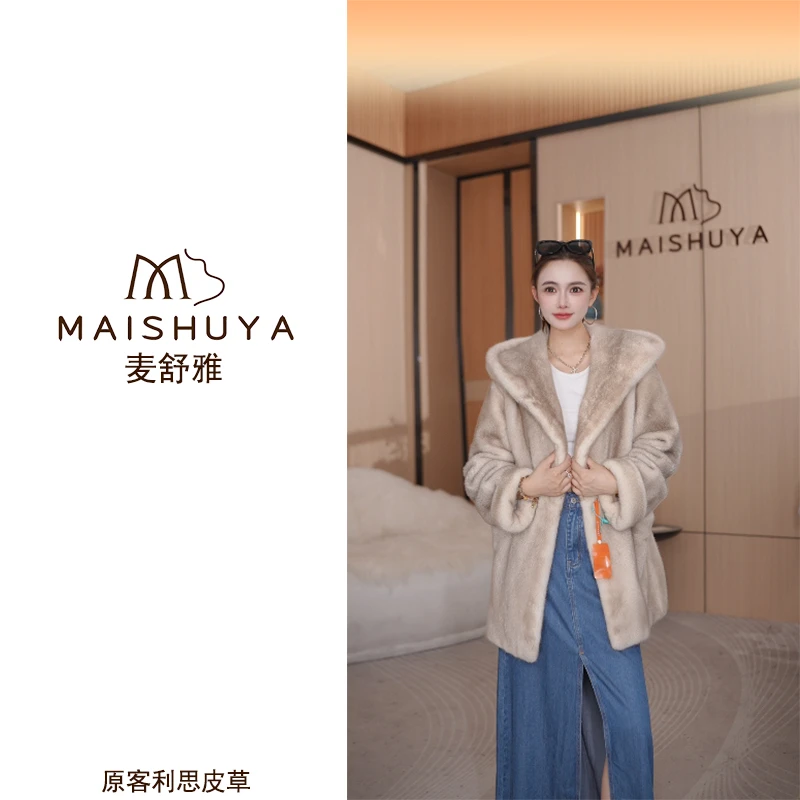 海宁皮草进口水貂紫金短二宝嘉美100%真貂巫师帽貂皮100%真貂女款