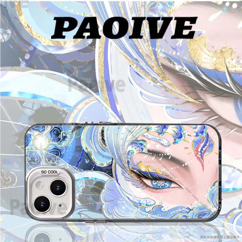 适用苹果华为vivo一加iPhone14小米手机横版女娲支架彩银手机壳