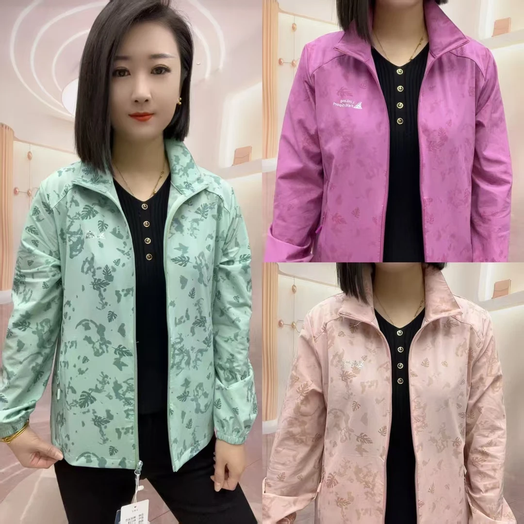 运动风薄款肌理图案中老年女装休闲透气外套夏季