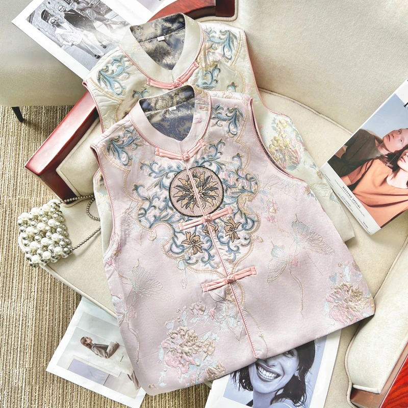 复古中式绣花马夹民族风时尚气质立领提花古风女士马甲2025新款