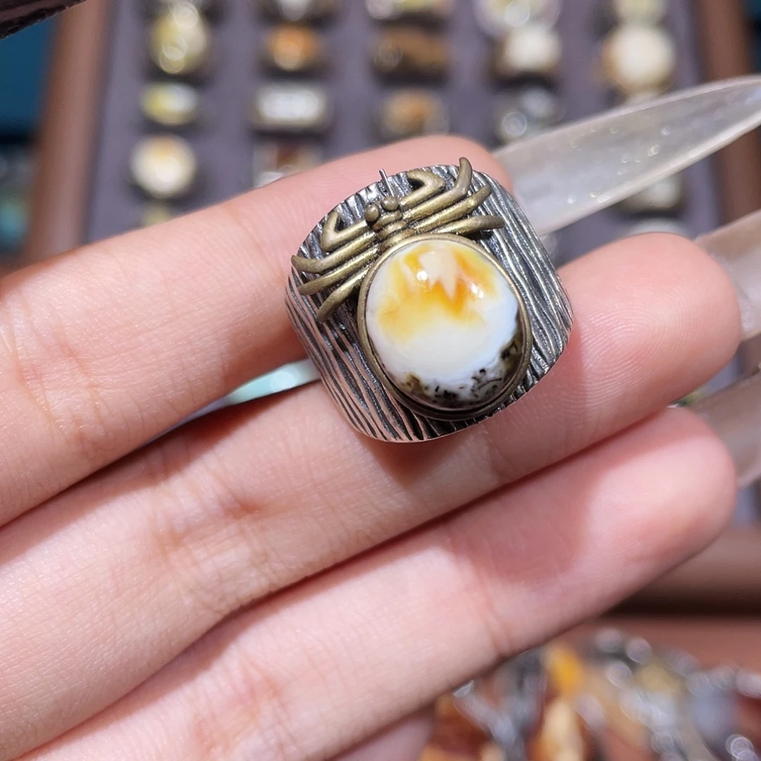 H****琥珀银S925镶嵌戒指