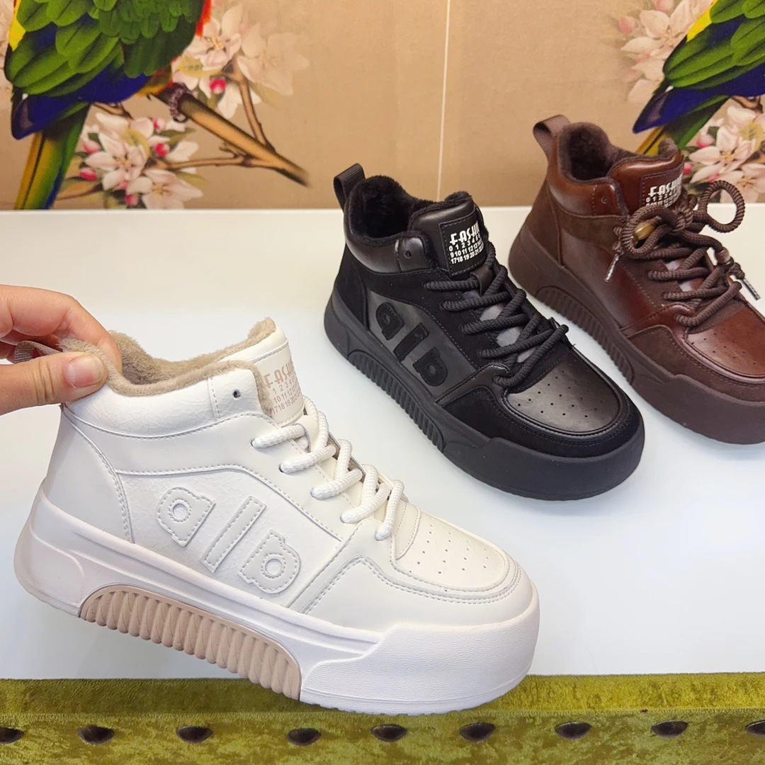 福利款高帮棉鞋纯色冬季休闲风运动休闲鞋