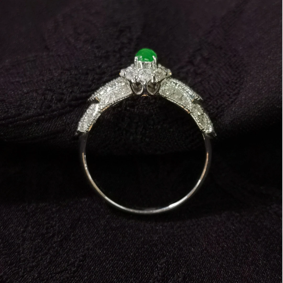 18k木讷炸光果绿蕾丝精品淑女气质戒指