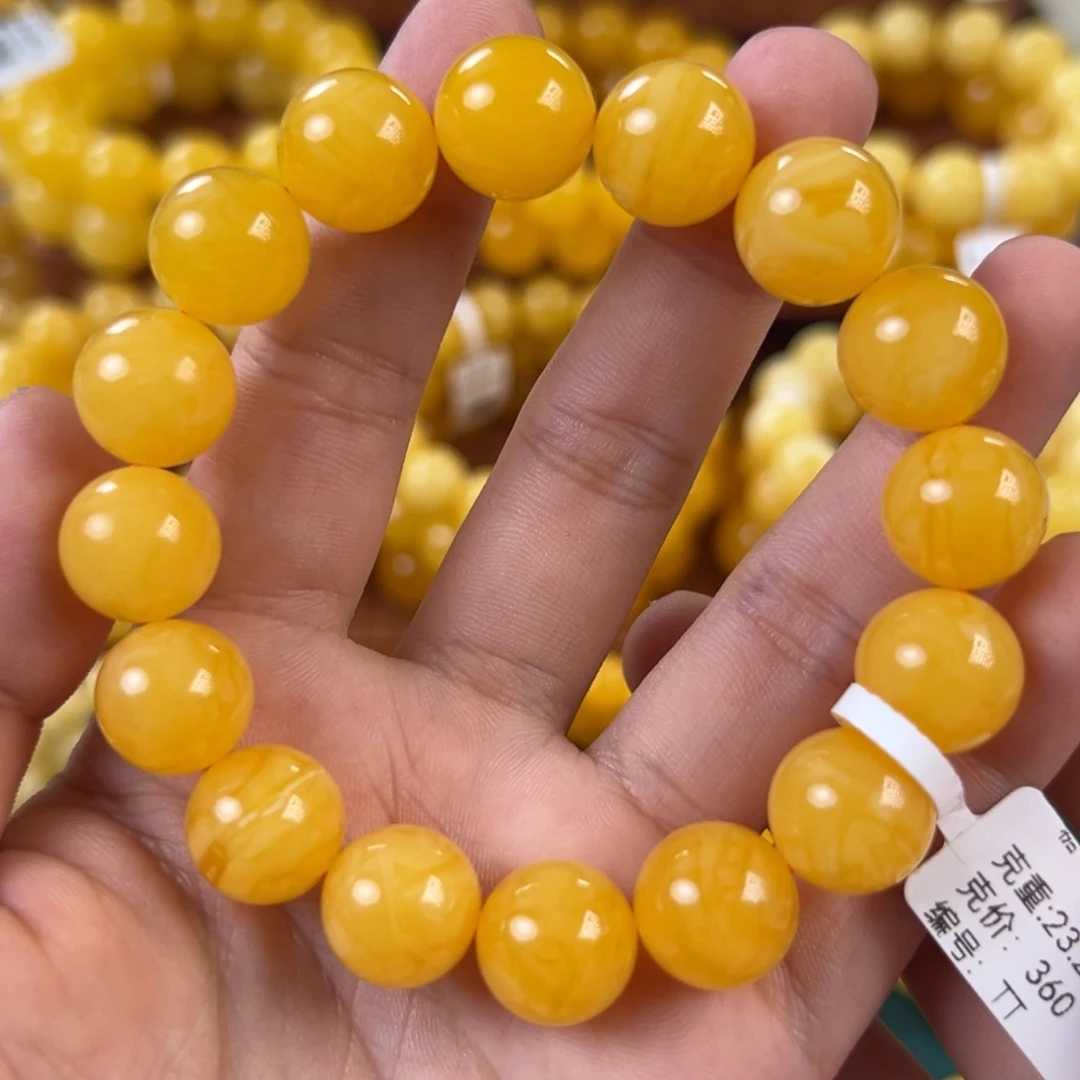琥珀未镶嵌手链23.24g焦皮同料圆珠13mm tt