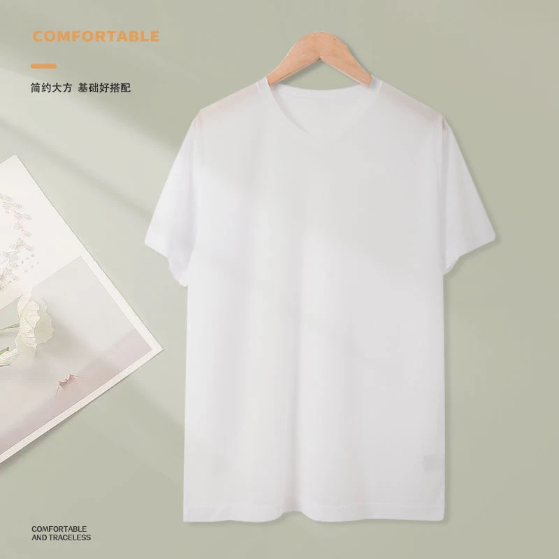 夏季女士短袖纯色简约V领上衣打底衫百搭时尚00947时尚休闲