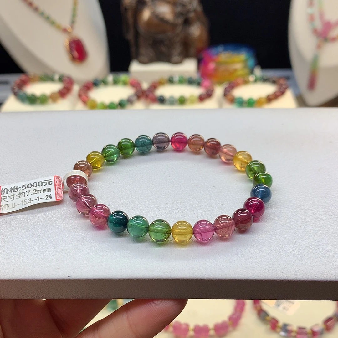 碧玺未镶嵌手串7.2/老矿浓艳。