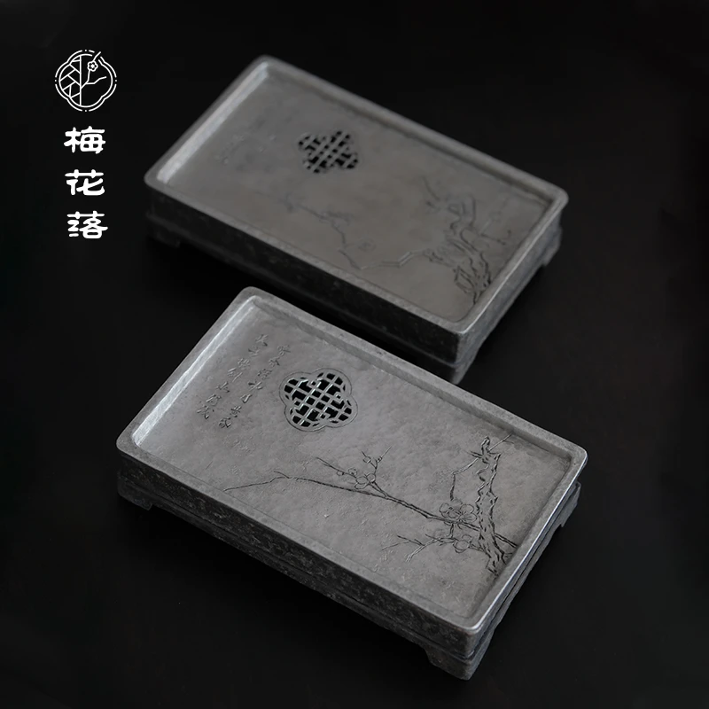 梅花落咏梅纯锡壶承蓄水茶船诗文干泡台壶托茶台非遗锡雕冉物联名