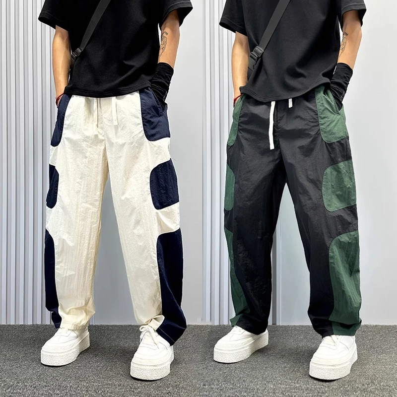 设计感撞色速干运动裤男夏季薄款宽松直筒裤痞帅潮牌美式休闲裤子