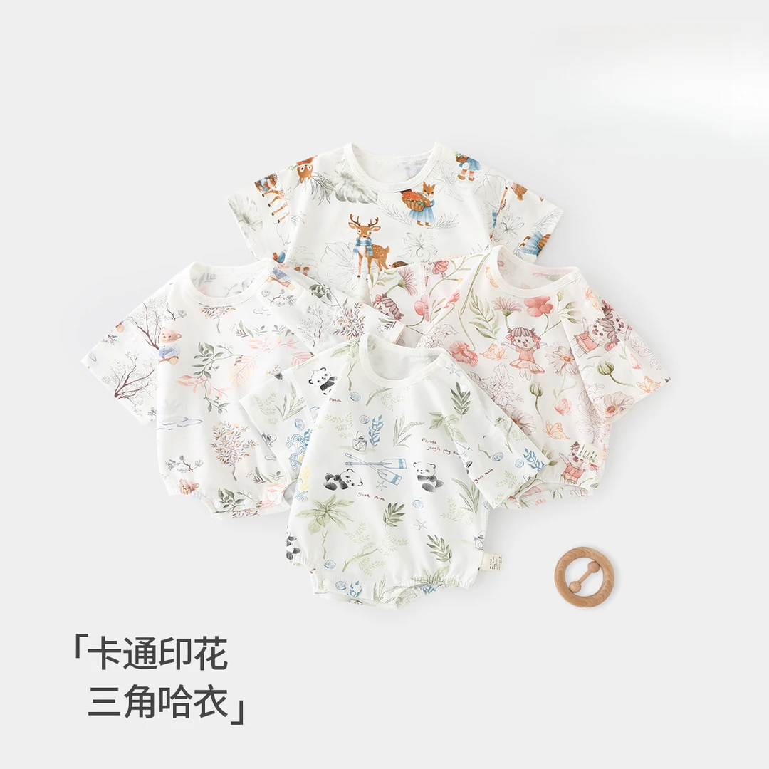 婴儿包屁衣夏季纯棉薄款宝宝短袖三角哈衣爬服新生儿连体衣服国风