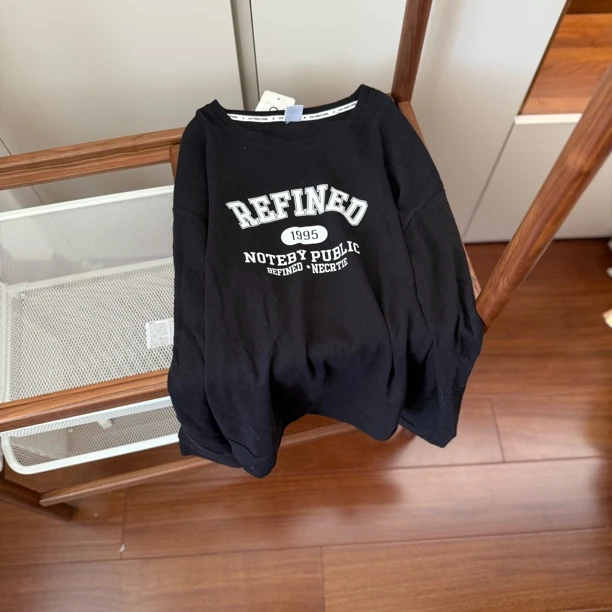 【编号C229】E76-01-儿童印1995字母长T恤黑色-jk