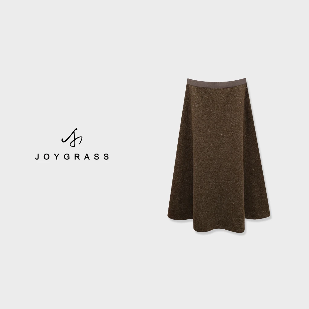 JOYGRASS(乔伊)高腰简约中长款纯色百褶半裙Q-03829