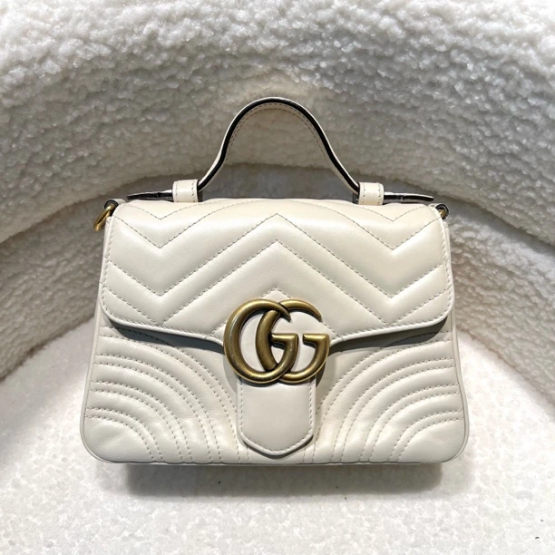 95新 GUCCI/古驰 Gucci白色手提马蒙斜挎包