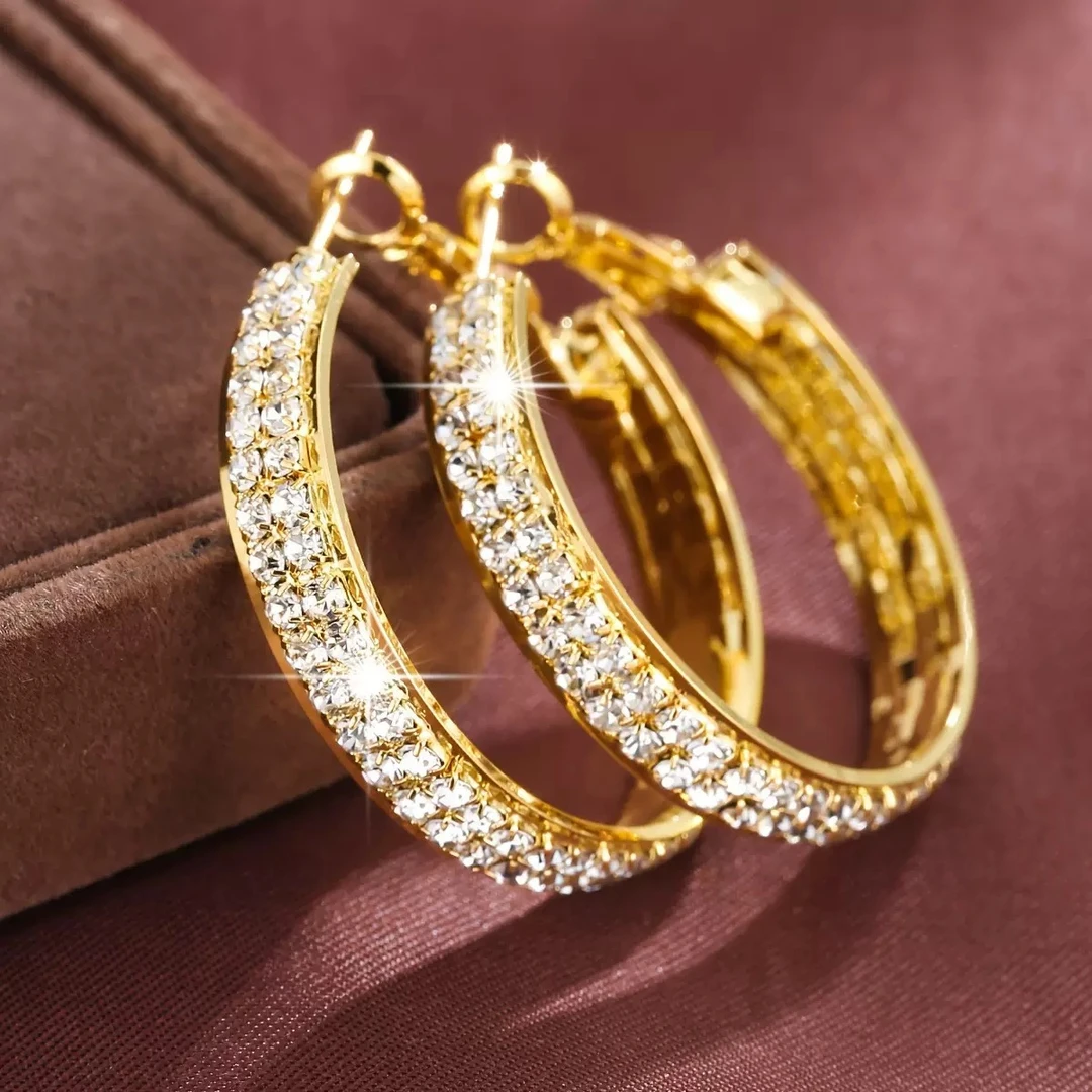 铜合金耳饰 欧美重工气质时尚百搭3公分金色耳圈-525