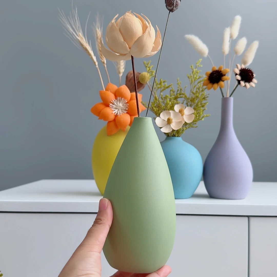 摆件陶瓷小花瓶摆件含花总高约20-30cm